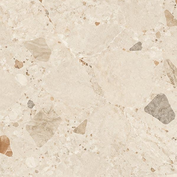Detail: terrazzo in zand en terracotta