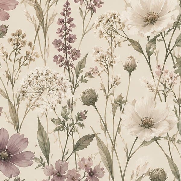 Detail: wilde bloemen in oudroze