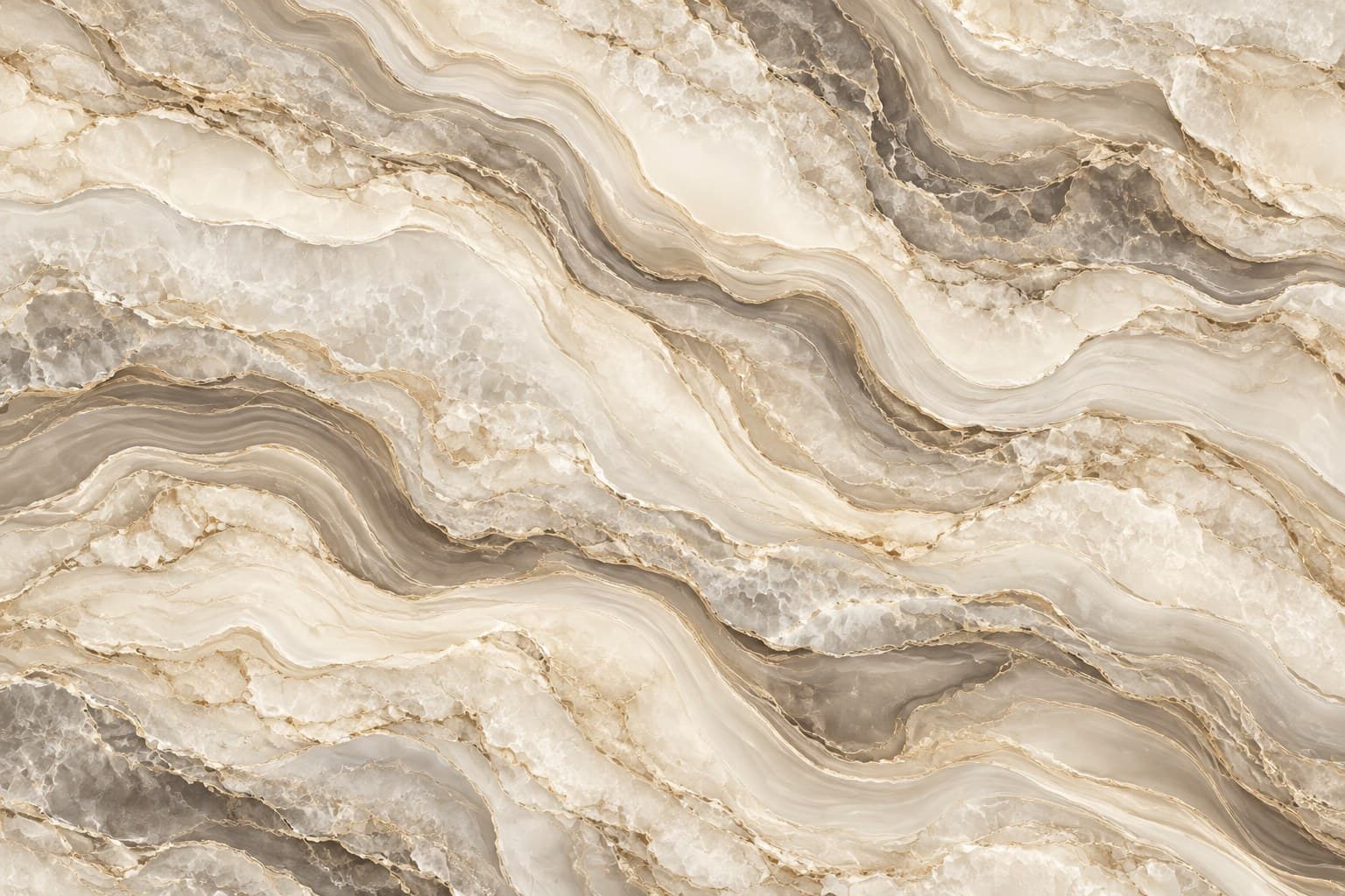 Onyx in ivoor en taupe: muurprint zonder kader, geprint op de muur