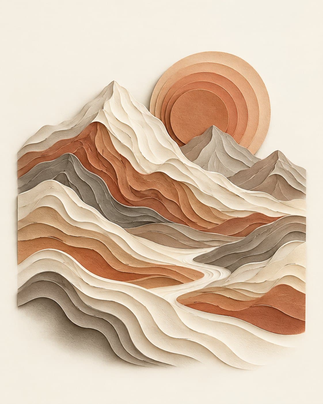 Papierlagen in terracotta: muurprint zonder kader, geprint op de muur