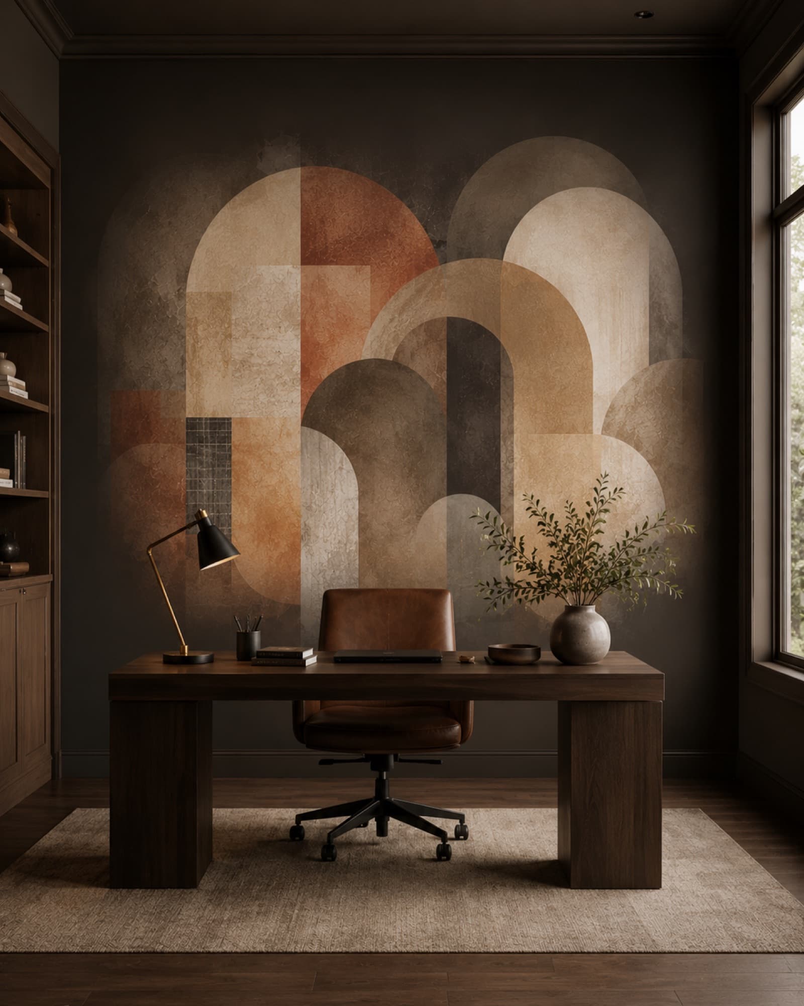 Designconcept: Bogen in terracotta als muurprint, kantoor (visualisatie)
